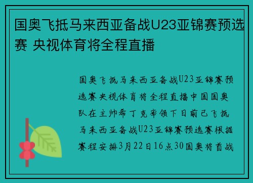 国奥飞抵马来西亚备战U23亚锦赛预选赛 央视体育将全程直播